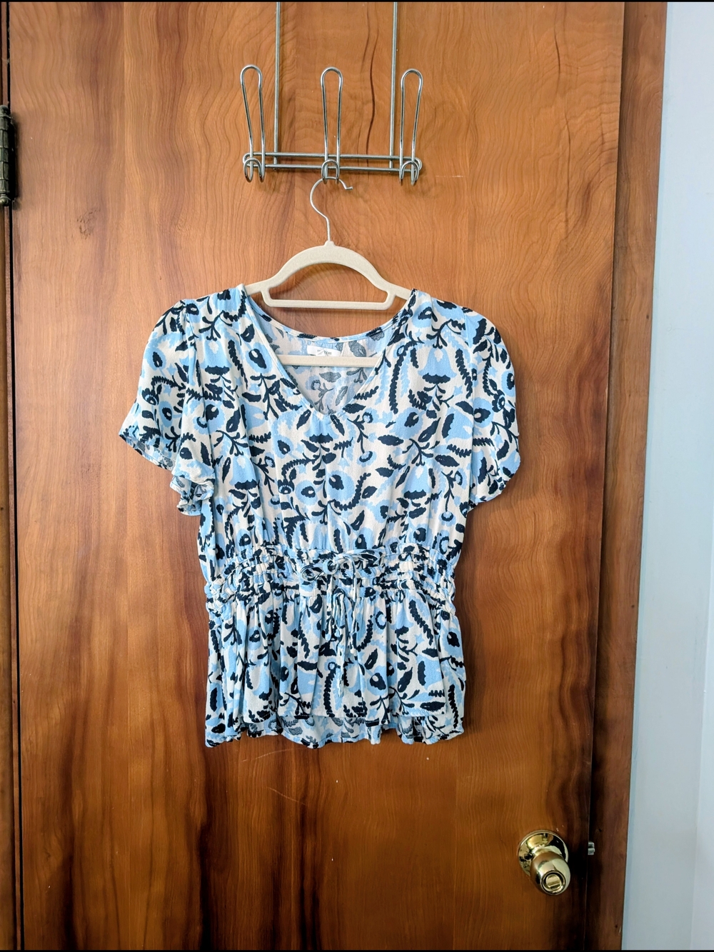 Maurices Blue Floral V-Neck Peplum Blouse